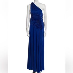 One-Shoulder Royal Blue Ruched Maxi Dress